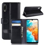 Huawei Y6 2019 Plånboksfodral i Äkta Läder, Svart