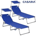 Casaria 2x Chaise longue pliable Hawaii Bleu transat avec pare-soleil bain de soleil pour plage jardin camping transport