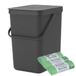 Brabantia Sort & Go Kitchen Waste/Recycling Bin –25L– Grey & 30 x 30L Bags
