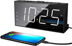 ROCAM Loud Alarm Clock for Heavy Sleepers, 7'' LED Digital Alarm Clock with Snooze, Dual Alarm, USB Charger, Battery Backup, 5 Brightness, 4 Levels Volume, 12/24H/DST for Bedroom, Office - White