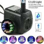 15W 800L/h Fontänpump, Dammpump, Vattenlekpump, Trädgårdspump, Fontänpump med 12 LED