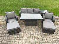 Outdoor Rattan Furniture Garden Dining Sets Adjustable Rising lifting Table Sofa Set With Chairs Side Tables