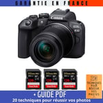Canon EOS R10 + RF-S 18-150mm F4.5-6.3 IS STM + 3 SanDisk 128GB Extreme PRO UHS-II SDXC 300 MB/s + Guide PDF '20 TECHNIQUES POUR RÉUSSIR VOS PHOTOS