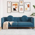 3-personers sofa med hynder velour blå