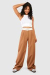 Contrast Waistband Pleat Front Wide Leg Trousers