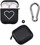 YCCY Couple Case Cover for AirPod 1&2 w/Keychain+Bag, Black Case Love Heart Case Cover Soft TPU Smooth Anti-dust Wireless Charging Airpods Case Flexible Protective Skin Cute Case for AirPods 1 & 2