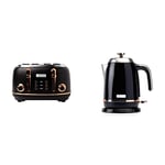 Haden Heritage Black & Copper Toaster - Electric Stainless-Steel Toaster - Four Slice,1370-1630W & Salcombe Cordless Kettle - Electric Fast Boil Kettle, 3000W, 1.7 litre, Black & Copper
