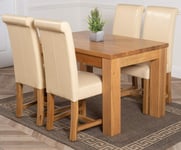 OAK FURNITURE KING Dakota 127 x 82 cm Chunky Oak Small Dining Table and 4 Chairs Dining Set with Washington Brown Leather Chairs