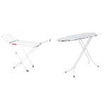 Vileda Extra X-Legs Clothes Airer, Indoor Clothes Drying Rack with 20m Washing Line, White & PIFCO Adjustable Medium Ironing Board - 110 X 34cm Folding Ironing Board - 100% Cotton Cover - Grey