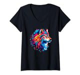 Womens Pixel Art 8-Bit Wolf V-Neck T-Shirt