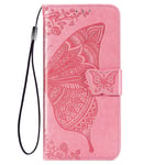 TANYO Flip Folio Case for Google Pixel 4A 4G (Not for 5G Version), PU/TPU Leather Wallet Cover with Cash & Card Slots, Premium 3D Butterfly Phone Shell - Pink