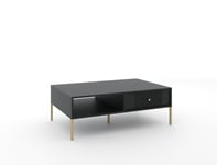 Soffbord: en låda, en hylla, svart färg, guldben