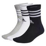 adidas 3-Stripes Cushioned Crew Socks 3 Pairs Chaussettes Unisex Kids, Medium Grey Heather/White/Black/White, S