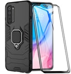 XIFAN Case for Oppo Find X2 Lite - Heavy Duty Ring Holder - Magnetic Car Holder - Black + 2 Pack Tempered Glass Screen Protector