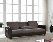 Tampa Faux Leather Sofa Bed With Constrast Stitching and Pulldown Cupholder