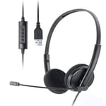 HUET USB Headsets Stereo with Noise Cancelling Mic and in-line Controls, Lightweight Wired Computer Business Headphone for Gaming, Skype, PC, Cell Phone Call Center, Clear Chat, Ultra Comfort