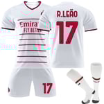 AC Milan bortatröja 2022/23 Rafael Leao No.17 Fotbollströja 3-delade kit för barn Vuxna - 26(140-150CM)