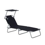 Outsunny Outdoor Foldable Sun Lounger, 4 Level Adjustable Backrest Reclining Sun Lounger Chair with Angle Adjust Sun Shade Awning for Beach, Garden, Patio, Black