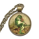 Halsband Brons Silver Vintage Groda Frog Fiol Violin Brons