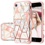 iPhone SE 2022 Case,iPhone SE 2020 Case,Fingic iPhone 8 Case Marble Rose Gold Women Girl Thin 2 in 1 Hard PC Soft TPU Rugged Bumper Hybrid Shockproof Antiscratch Protective iPhone 7 Case/iPhone 6 Case