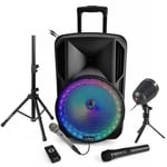 PACK DJ LASER + ENCEINTE SONO 700W PORTABLE + avec BATTERIE 2 MICROS + PIED BLUETOOTH USB PA DJ MIX KARAOKÉ SOIREE FAMILLE BAR CLUB