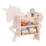 Relaxdays Rangement Licorne pour Enfants, 2 Compartiments Ouverts, Mural, HxLxP : 54,5x66x13 cm, Meuble à étagères, Rose