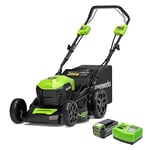 Greenworks Cordless Lawnmower 40V 46cm Incl. Battery 4Ah and Fast Charger, Up to 600m² Self-Propelled Mulching Side Discharge 55L 7-Level Cutting Height GD40LM46SPK4