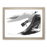 Turntable Record Vinyl Player V1 Modern Framed Wall Art Print, Ready to Hang Picture for Living Room Bedroom Home Office Décor, Oak A2 (64 x 46 cm)