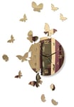 FLEXISTYLE Grande Horloge Murale Moderne Papillon Ronde 30 cm, 15 Papillons, Salon, Chambre à Coucher, Chambre d'enfant, Produit fabriqué dans l'UE (Miroir doré)