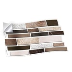 WALPLUS Lot de 12 autocollants muraux en mosaïque marron et beige 28,5 x 14 cm