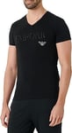 Emporio Armani Underwear Men's Essential Megalogo V-Neck T-Shirt Pyjama Top, Black, XL