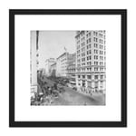 Broadway Seventh Street Los Angeles 1917 8X8 Inch Square Wooden Framed Wall Art Print Picture with Mount