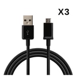Lot 3 Cables USB Chargeur Noir pour Huawei HONOR 5C 5X 6A 6C 6X 7 7A 7C 7S 7X 8A 8X 9LITE - Cable Port Micro USB Mesure 1 Metre [Phonillico]
