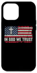 Coque pour iPhone 14 Plus In God We Trust – Drapeau américain vintage croix patriotique chrétienne
