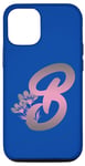 Coque pour iPhone 14 Bleu foncé élégant floral monogramme rose dégradé lettre B