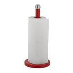Relaxdays Kitchen Roll Holder, Stainless Steel, Paper Towel Stand for The Counter, HxØ: 35 x 15 cm, Silver/Red