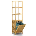 Högt badrumsskåp med tvättkorg av bambu med hyllplan perfekt för badrum 40 x 33 x 160 cm natur