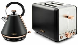 Tower Cavaletto Black & Rose Gold  Pyramid Kettle & 2 Slice toaster SET