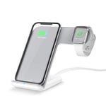 FACEVER New Version 2 in 1 Wireless Charger, Apple Watch Charging Dock Station, Nightstand Mode for iWatch Series 7 SE 6 5 4 3 2, Fast Charging Stand for iPhone 13 12 11 Pro Max X XR XS 8 Plus, White