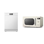 COMFEE' Freestanding Dishwasher FD1201P-W with 12 place settings, Cloud Wash, Delay Start & Retro Style 800w 20L Microwave Oven with 8 Auto Menus, 5 Cooking Power Levels, and Express Cook Button