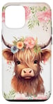 iPhone 12/12 Pro Spring Baby Highland Cow Pastel Watercolor Floral Case Case