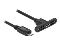 Delock - USB-förlängningskabel - mikro-USB typ B (hane) till mikro-USB typ B (hona) kan monteras på panel - USB 2.0 - 1 m - svart