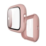 Watch Cover For Fitbit Versa 2 Fuel injection Frosted PC Shell + Tempered Glass Film (Black) (Color : Pink)