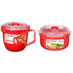 Sistema Microwave Small Soup Mug | Microwave Food Container | 565 ml | BPA-Free | Red/Clear & Microwave Round Bowl | Microwave Food Container | 915 ml | BPA-Free | Red/Clear