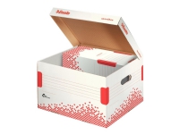 Esselte arkivhengslet lokkboks SPEEDBOX, størrelse: M, hvit/rød, laget av 100 % resirkulert papp, 100 % resirkulerbar, FSC - 15 stk (623912)