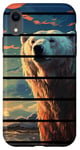 Coque pour iPhone XR Rétro coucher de soleil blanc ours polaire lac artique réaliste anime art