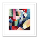 August Macke Colored Composition Of Forms 1914 8X8 Inch Square Wooden Framed Wall Art Print Picture with Mount