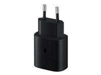 Samsung Fast Charging Wall Charger EP-TA800 - Strömadapter - 25 Watt - 3 A - SFC (24 pin USB-C) - på kabel: USB-C - svart - för Galaxy A20, A50, A70, A8s, M30, M40, Note10, S20, S20 5G, S20+ 5G, Z Flip, Z Flip 5G