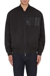 Armani Exchange Men's Front Pockets, Bomber Neck Style, Leather Patch Jacket, Black, S