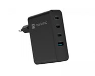 Natec Ribera GaN USB-laddare - 3x USB-C &amp; 1x USB-A - 100W - Svart